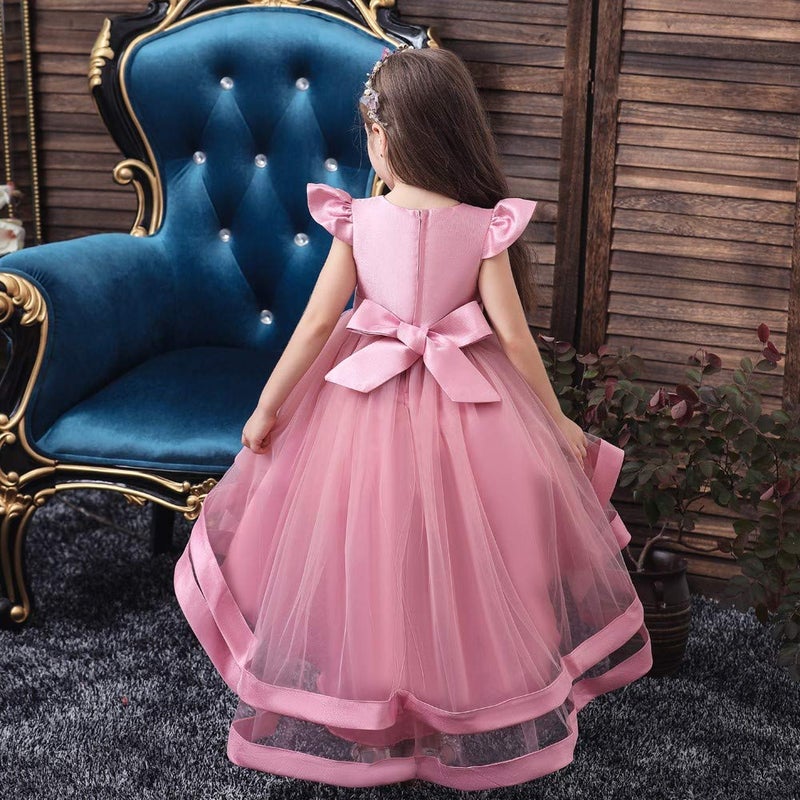 HIHCBF Little Big Girls Flower High Low Tulle Dress Princess Wedding Pageant Birthday Party Formal Evening Dance Ball Gown Dusty Rose 9-10T - Image 5